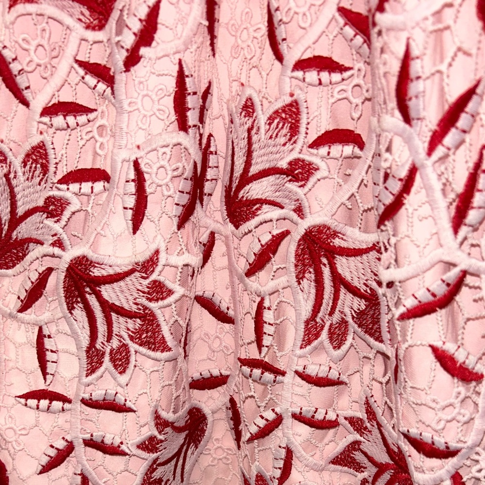 Bardot Coco Lace midi dress in pink with red and pink floral accents size 4 - Picture 9 of 9